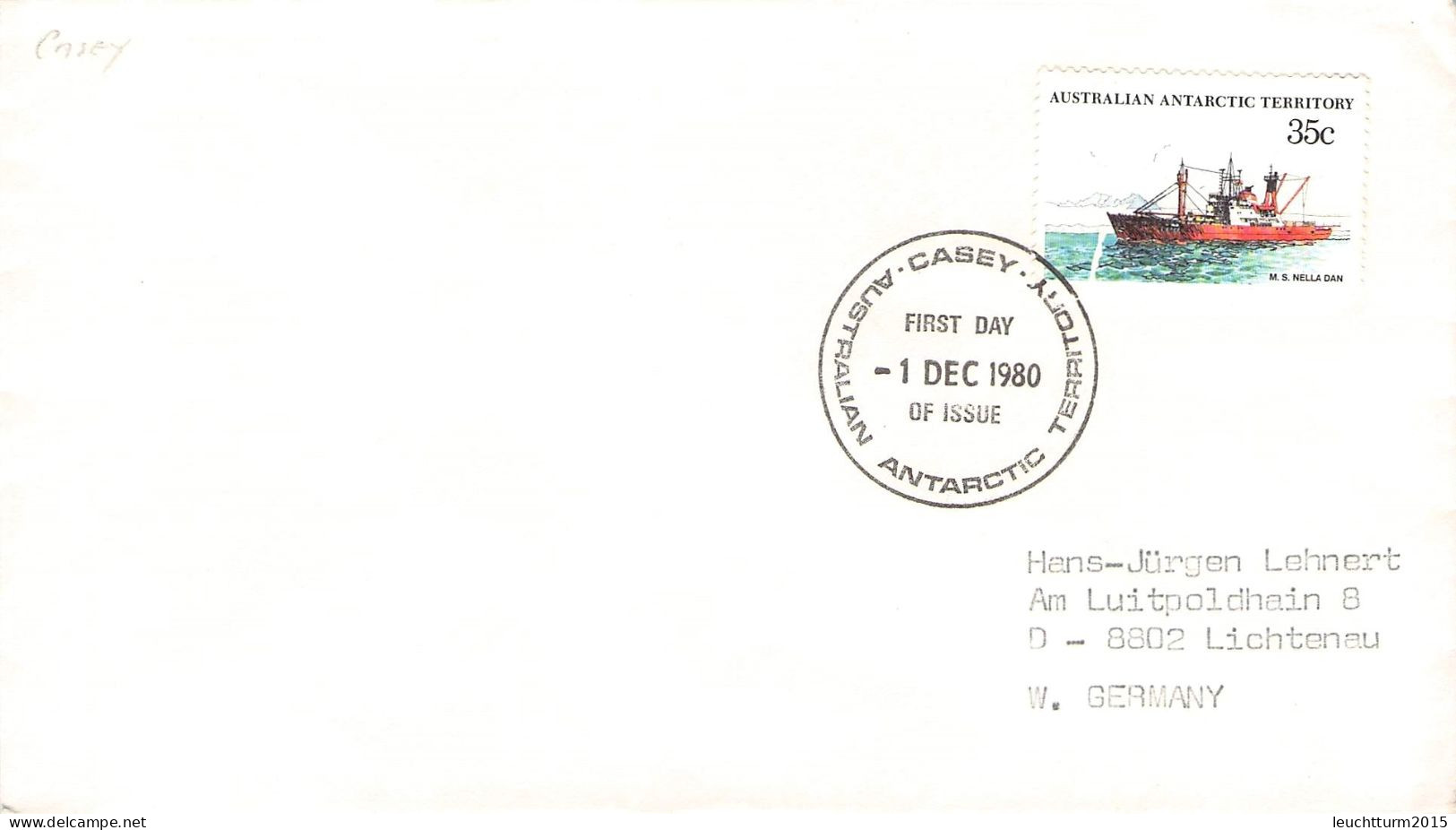 AUSTRALIAN ANTARCTIC T. - FDC 1.12.1980 CASEY 35c > GERMANY / ZG79 - Briefe U. Dokumente