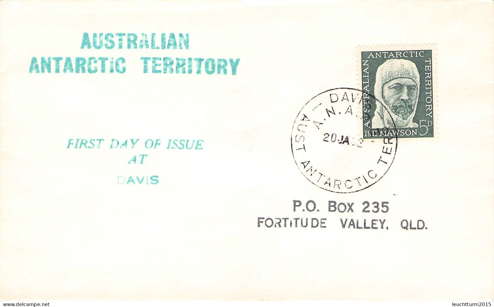 AUSTRALIAN ANTARCTIC T. - FDC 20.1.1962 On DAVIS 5d MAWSON / ZG80 - Briefe U. Dokumente