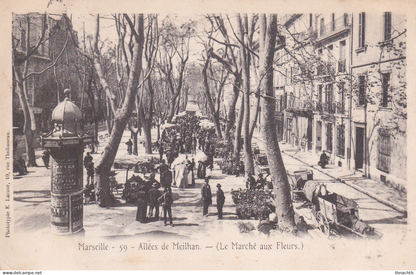 1903 Marseille - Allées De Meilhan - Le Marché Aux Fleurs Voyagée - Straßenhandel Und Kleingewerbe