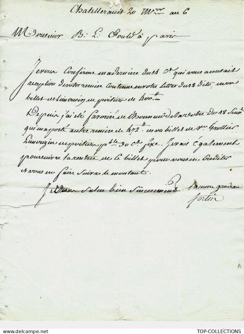 JUDAICA REVOLUTION 1798  De Chatellerault Vienne Sign Gaudeau Fortin Négociant Pour Fould Banque Paris V.Historique - ... - 1799