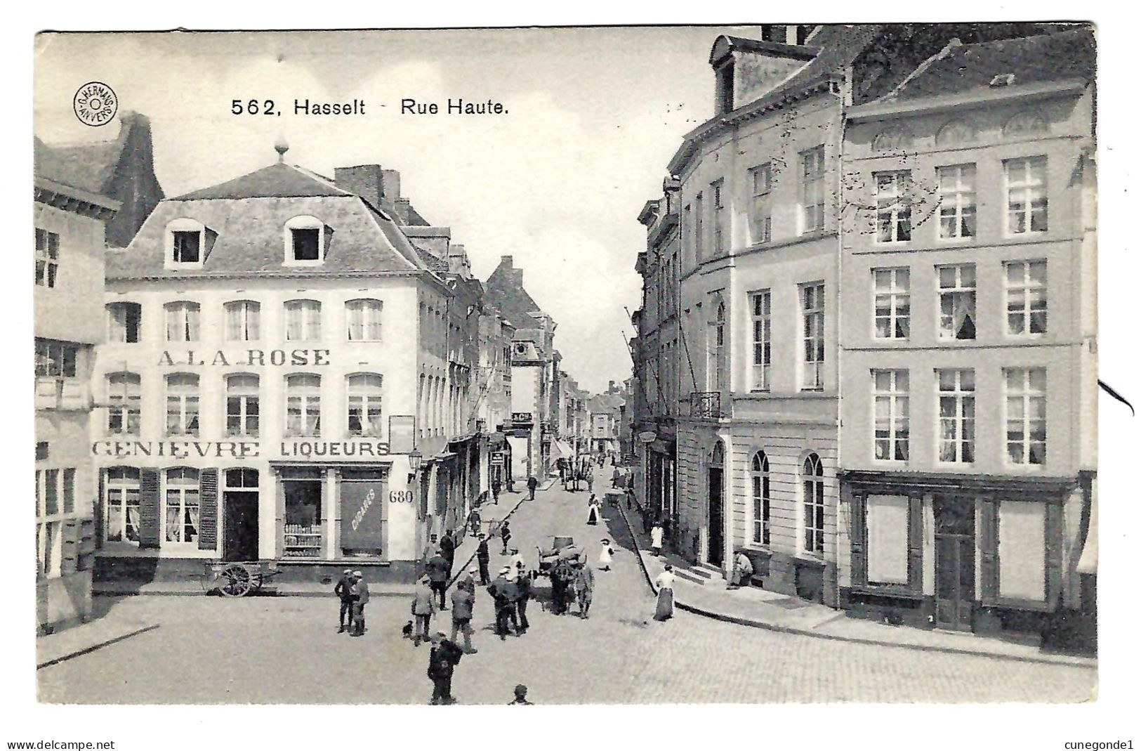 CPA P.K. HASSELT : Rue Haute - Gelopen 1913 - Belle Animation - Winkel A La Rose ( Genièvre Liqueurs ) - TB - 2 Scans - Hasselt