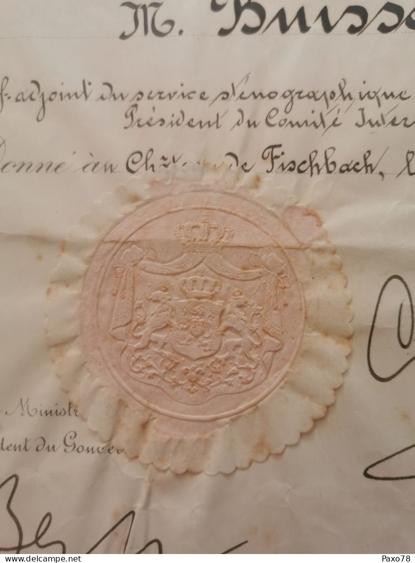 Diplôme Officier Couronne Et Chêne, Signé Par La Grand-Duchesse Charlotte, Fischbach 1926 Avec Sceau - Storia Postale
