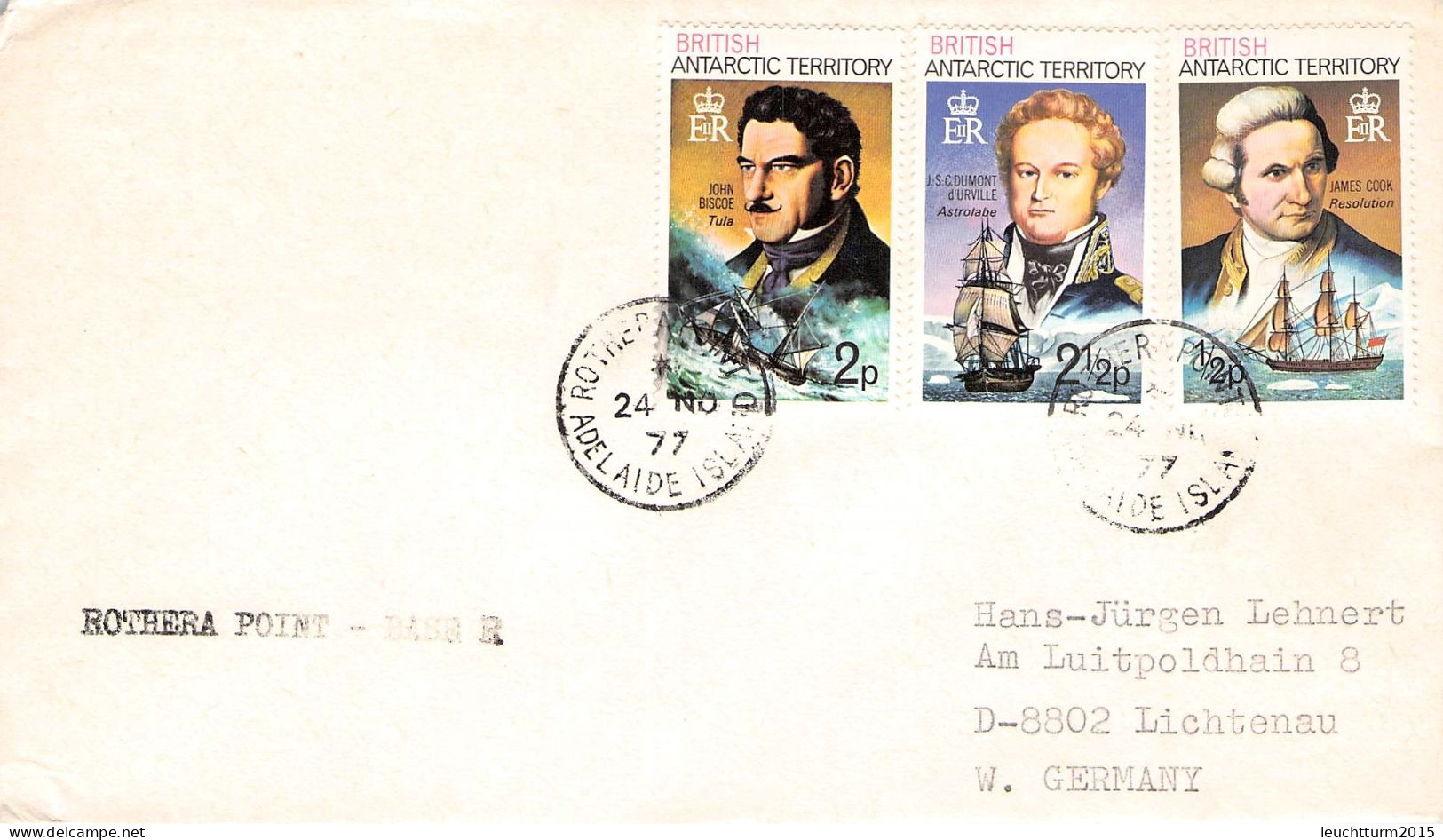 BRITISH ANTARCTIC T. - LETTER ROTHERA POINT 1977 / ZG92 - Lettres & Documents