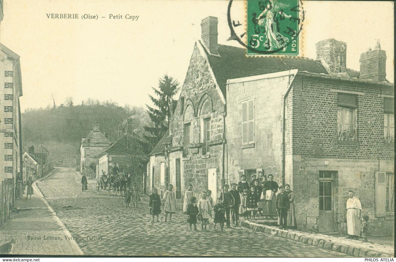 CPA CP Carte Postale Verberie Oise Petit Capy CAD Verberie 22 2 08 YT 137 Semeuse Camée 5ct Vert Verso OR Origine Rurale - Verberie