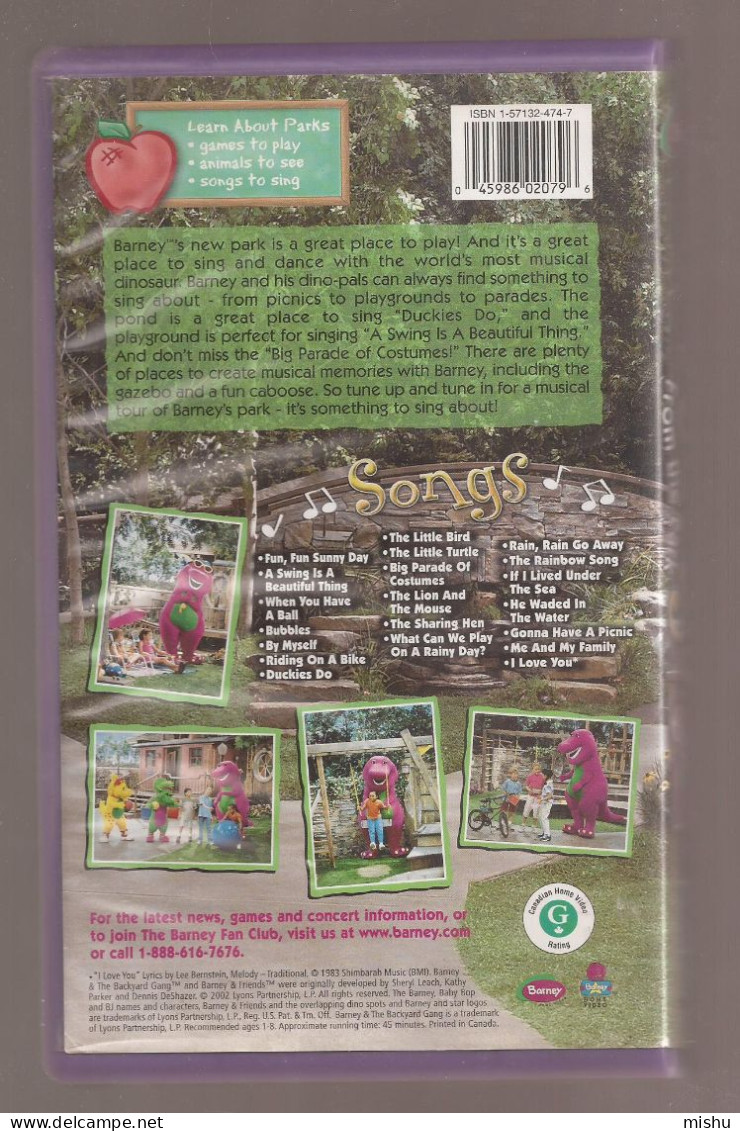 VHS Tape - Barney Songs From The Park - Enfants & Famille