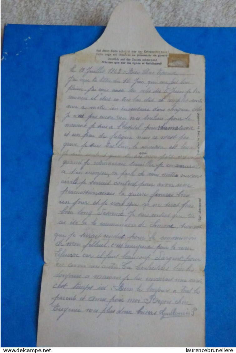 CORRESPONDANCE D'UN PRISONNIER DE GUERREFRANCAIS EN ALLEMAGNE ADRESSEE EN FRANCE A PLUMELEUC - JUILLET 1943 - Documents