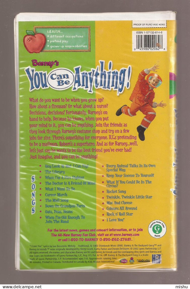 VHS Tape - Barney's - You Can Be Anything - Kinder & Familie