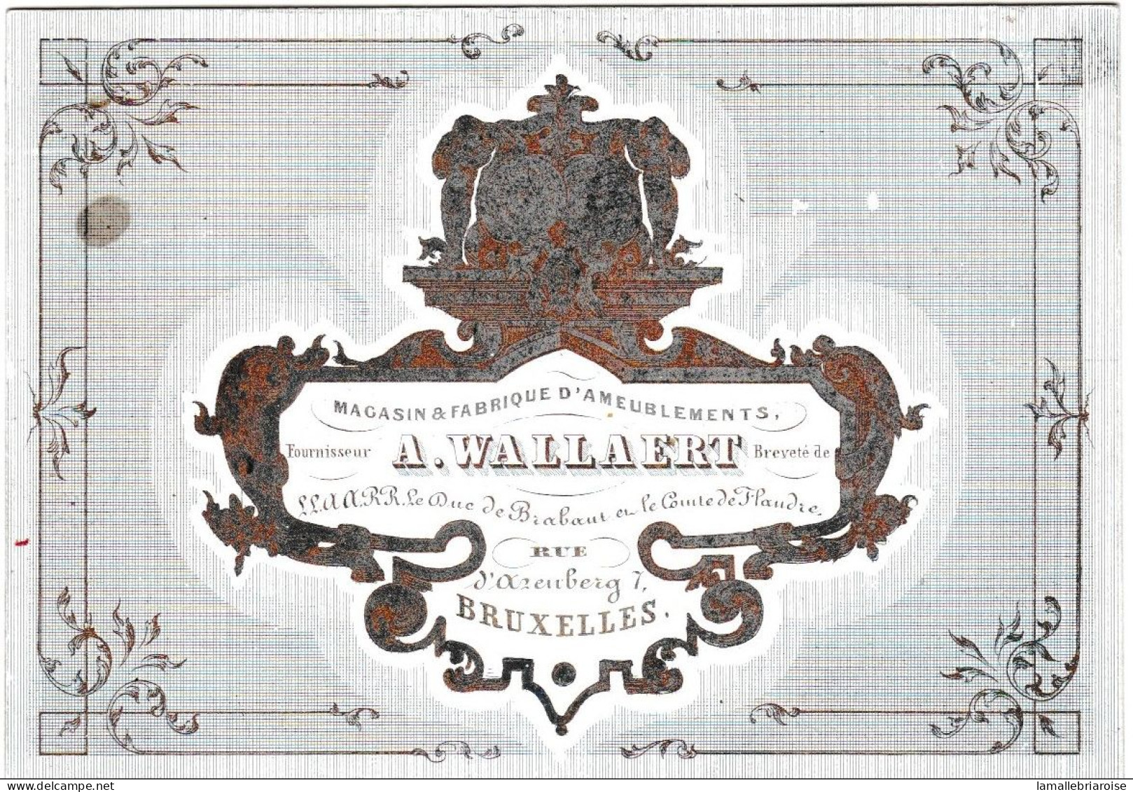 Belgique "Carte Porcelaine" Porseleinkaart, A. Wallaert, Ameublements , Bruxelles, Dim:98 X 68mm - Cartes Porcelaine