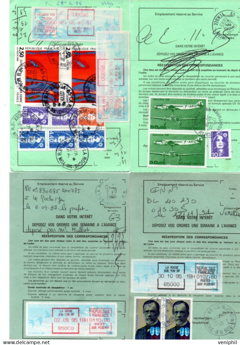 LOT DE 4 ORDRES DE REEXPEDITIONS TEMPORAIRE AFFRANCHIESPA PA N° 60 + N° Divers -OBLIT  -LA ROCHE S YON ++1995-1996 - 1961-....