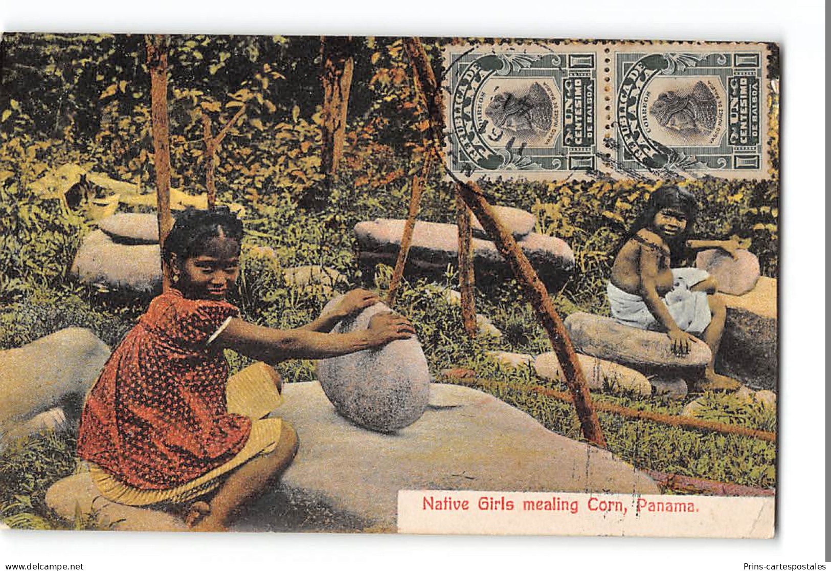 CPA Panama Native Girls Mealing Corn  - Panamá