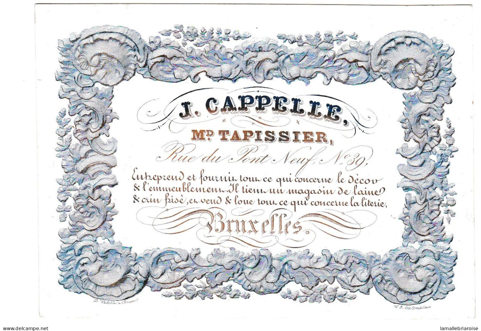 Belgique "Carte Porcelaine" Porseleinkaart, J. Capelle, Tapissier , Bruxelles, Dim:124 X 89mm - Cartes Porcelaine