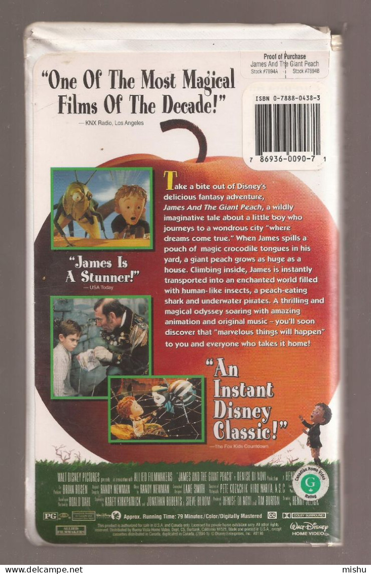 VHS Tape - Disney - James And The Giant Peach - Kinderen & Familie