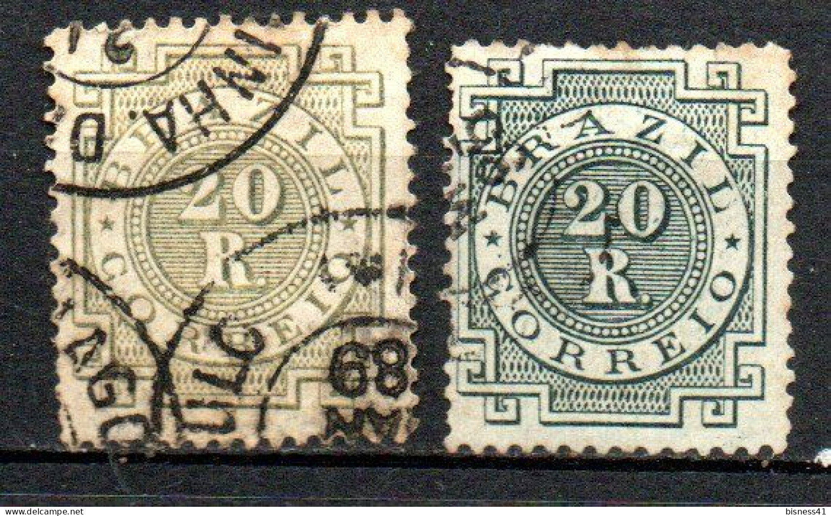 Col33 Brasil Bresil 1884 N° 59 & 59a Vert Noir Oblitéré Cote : 8,00€ - Used Stamps