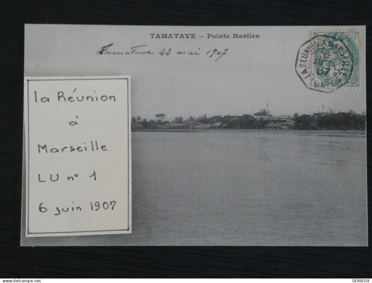 BU15  LA REUNION  BELLE  CARTE RR  1906 OBLIT. MARITIME A MARSEILLE  + AFF. INTERESSANT ++ - Covers & Documents