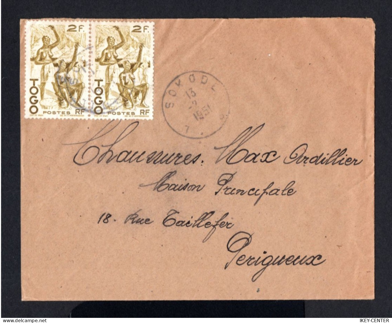 S4578-TOGO-OLD COVER SOKODE To PERIGUEUX (france) 1951.Enveloppe.FRENCH COLONIES. - Cartas & Documentos