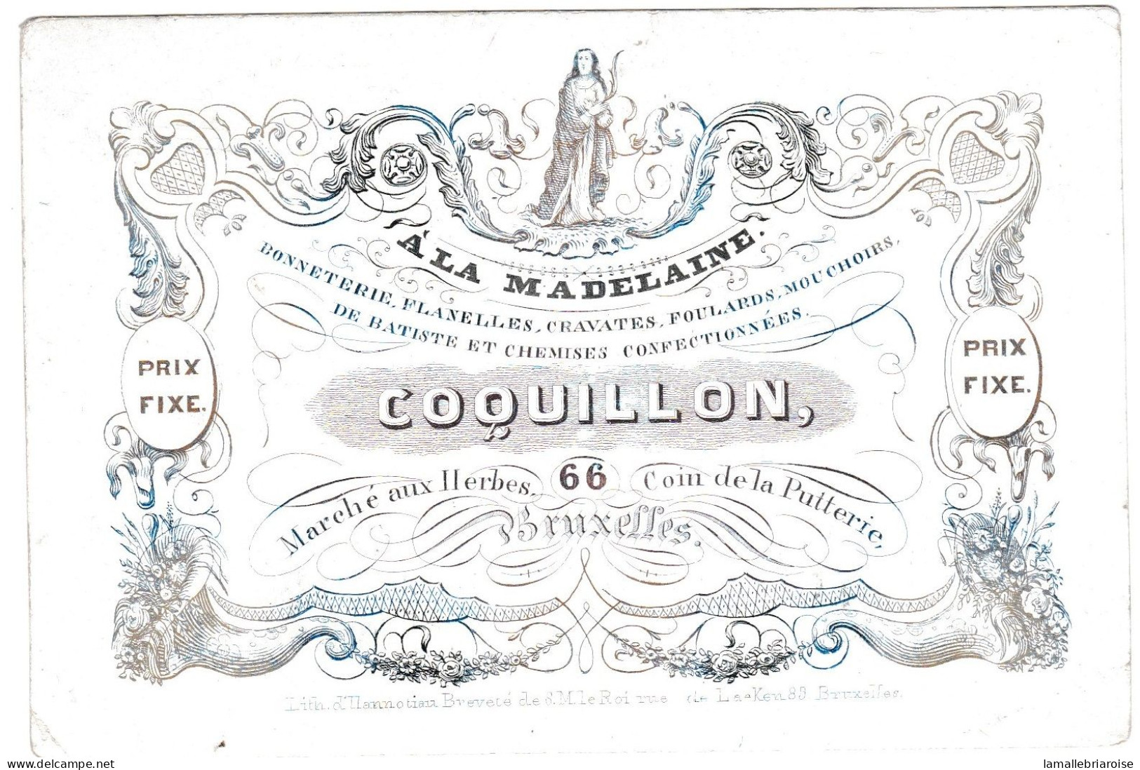 Belgique "Carte Porcelaine" Porseleinkaart, Coquillon, A La Madeleine, Flanelles, Cravates, Bruxelles, Dim:128 X 88mm - Porcelana