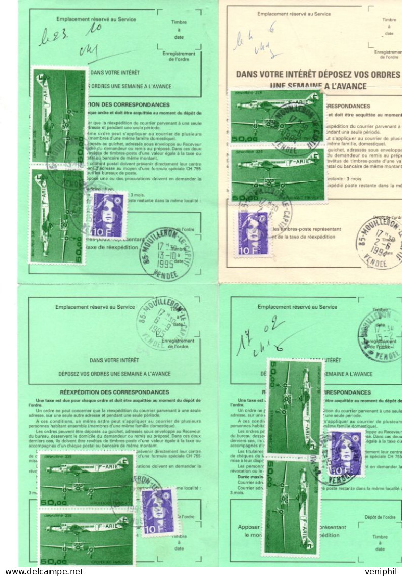 LOT DE 4 ORDRES DE REEXPEDITIONS TEMPORAIRE AFFRANCHIESPA PA N° 60  OBL  MOUILLERON LE CAPTIF -VENDEE 1995 - 1961-....