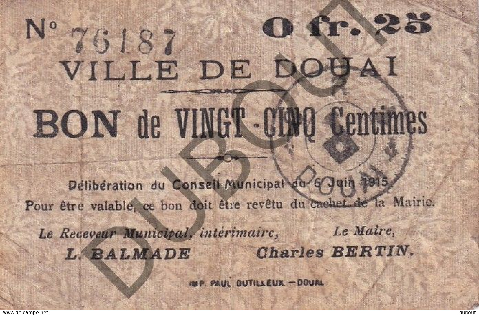 Douai - 2 X Noodgeld/Argent De Nécessité/Notgeld - WOI  (C4429) - Zonder Classificatie