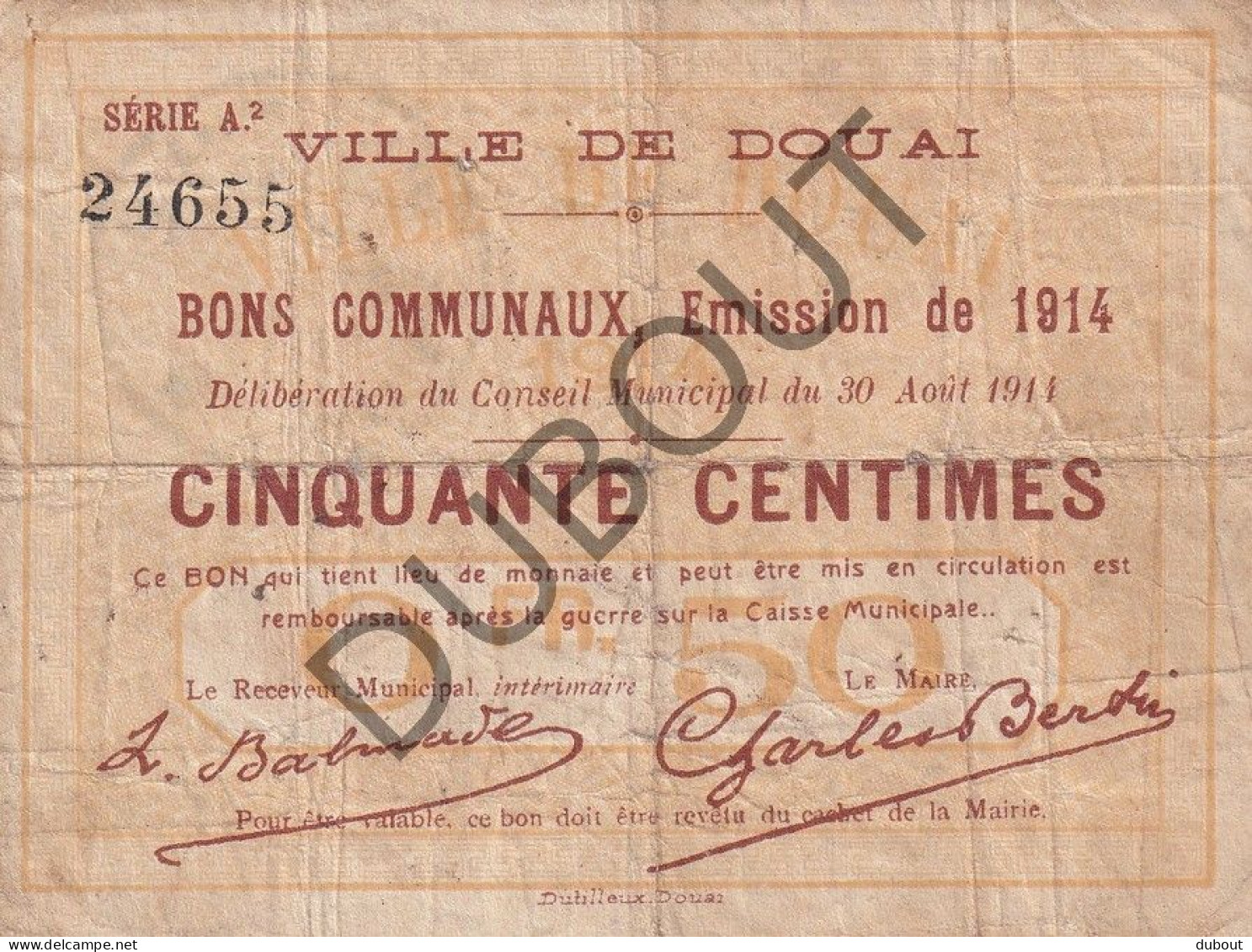 Douai - 2 X Noodgeld/Argent De Nécessité/Notgeld - WOI  (C4429) - Ohne Zuordnung