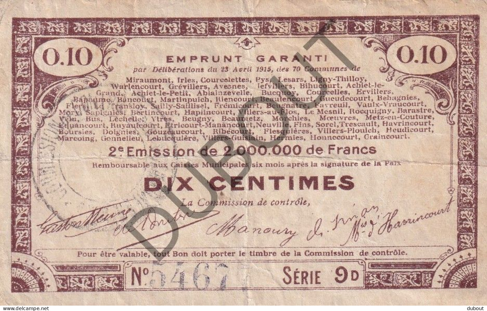 France - 2 X Noodgeld/Argent De Nécessité/Notgeld - WOI  (C4391) - Ohne Zuordnung