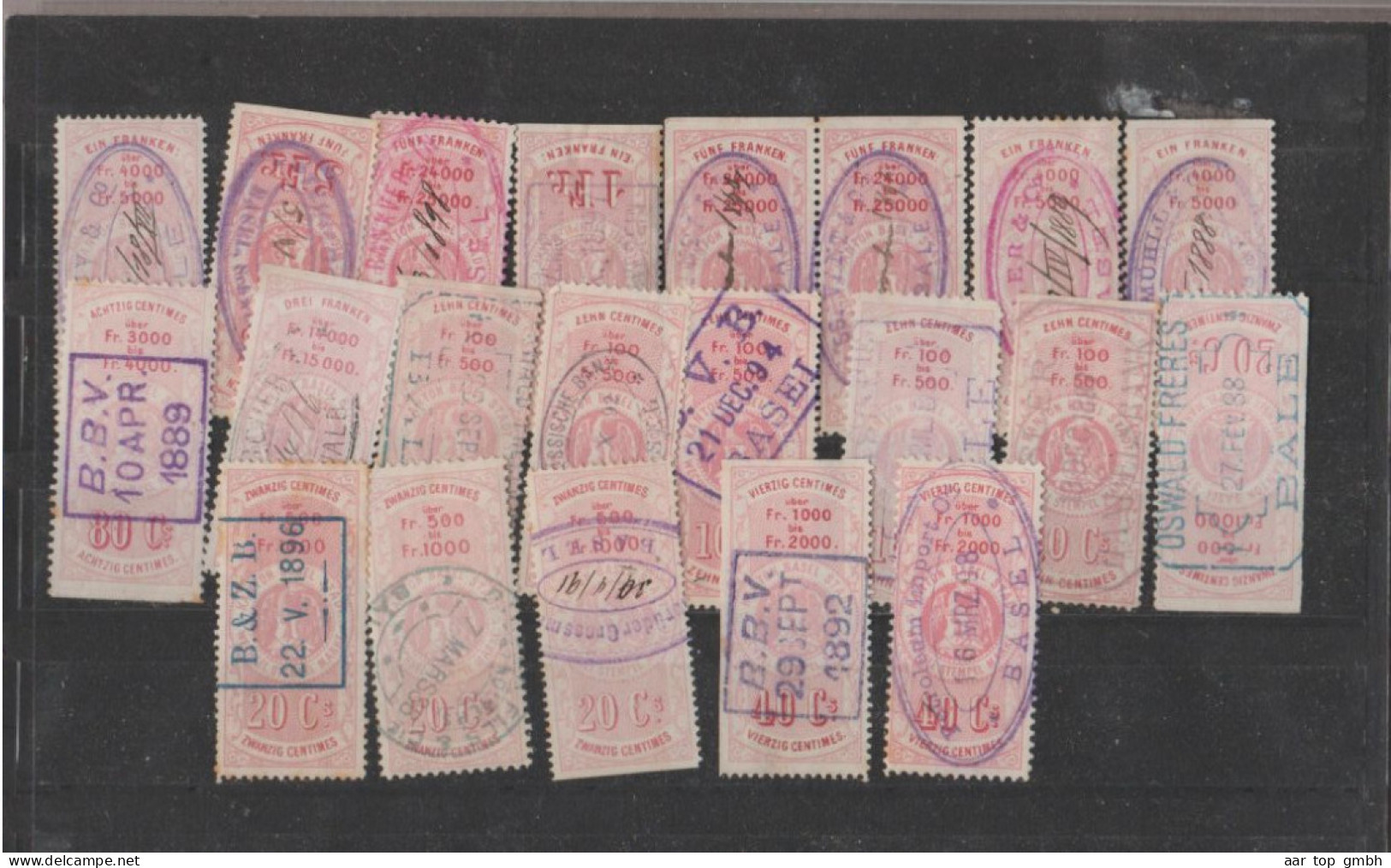 CH  Fiskal-Steuermarken Lot Mit 21 Marken Mit Interessanten Entwertungen - Revenue Stamps