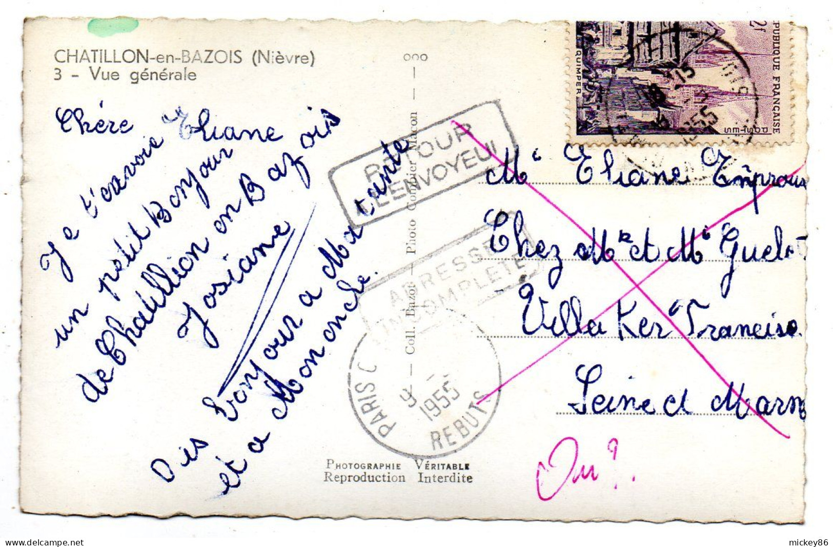 CHATILLON EN BAZOIS--1955--Vue Générale  ...timbre...cachet..griffes - Chatillon En Bazois