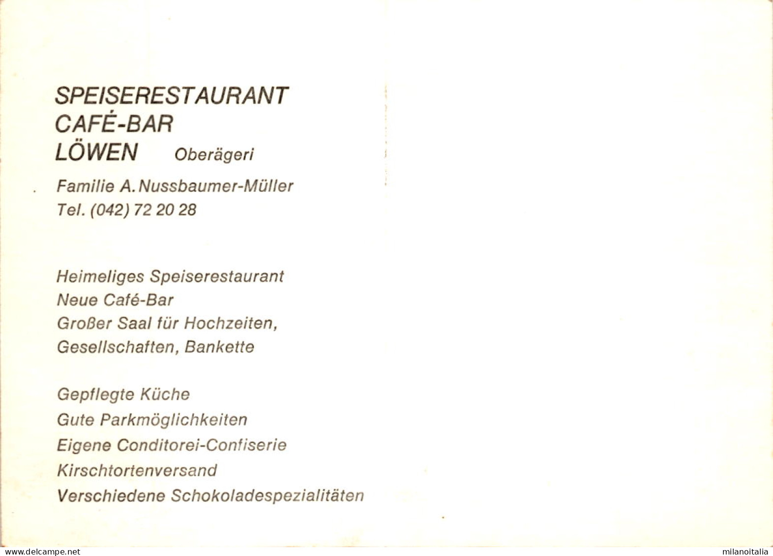 Speise-Restaurant Café-Bar Löwen, Oberägeri - 3 Bilder - Werbekarte Mit Mittelfalz - Oberägeri