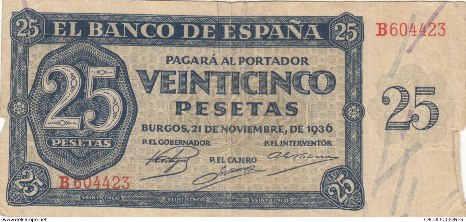 CRBS0784 BILLETE ESPAÑA 25 PESETAS 1936 MBC - 25 Peseten