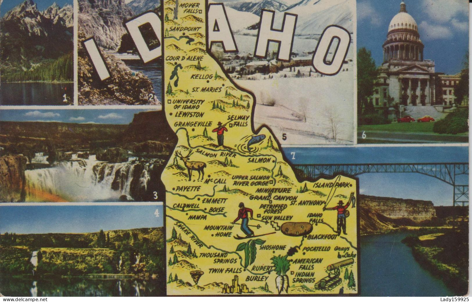 Map,drawings Idaho USA Photo Shoshone Falls, Sun Valley Winter, Thousand SpringsHells Canyon State Capitol - Andere & Zonder Classificatie