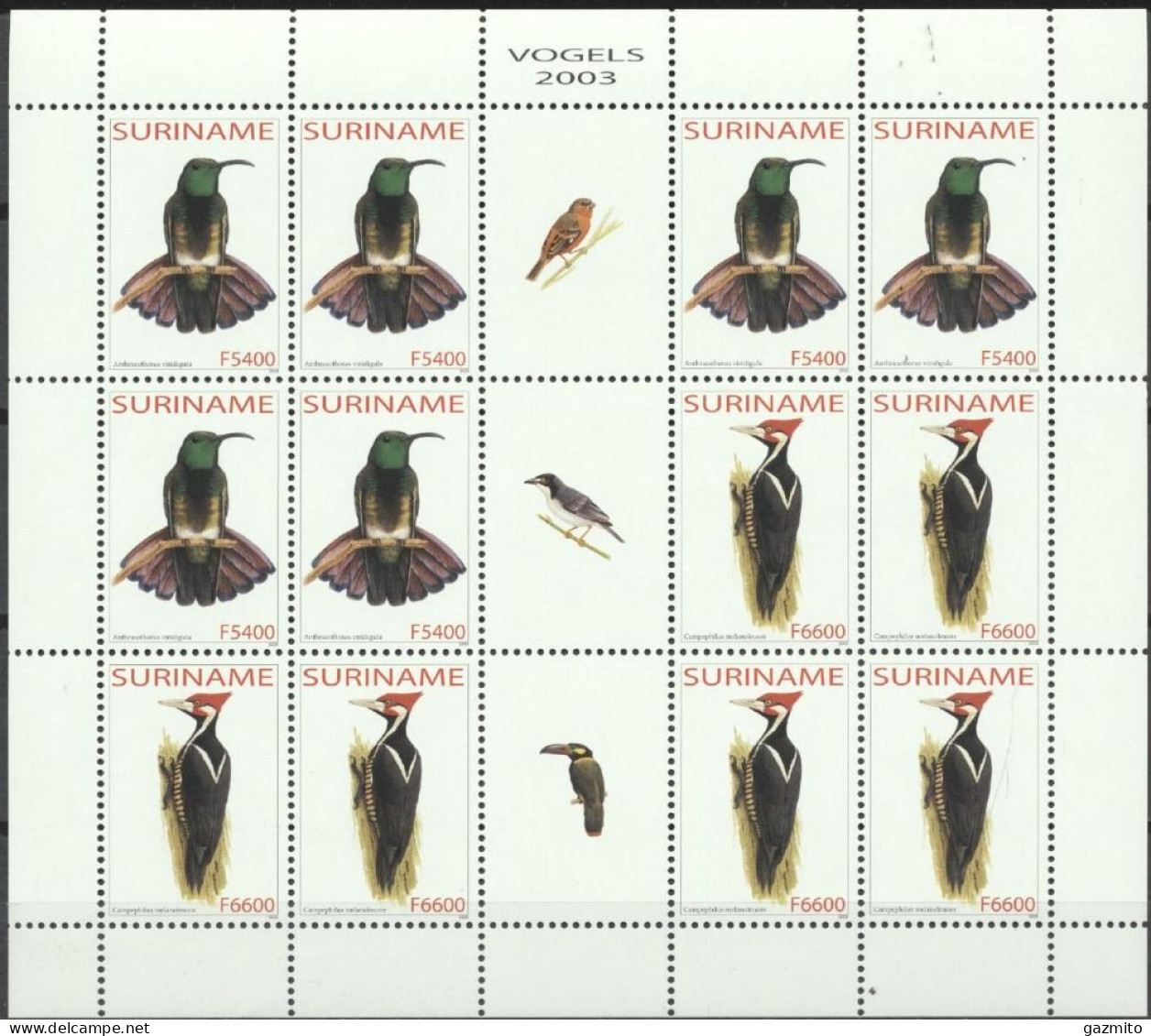 Suriname 2003, Birds, Hummingbird, Woodpecker, Sheetlet - Kolibries