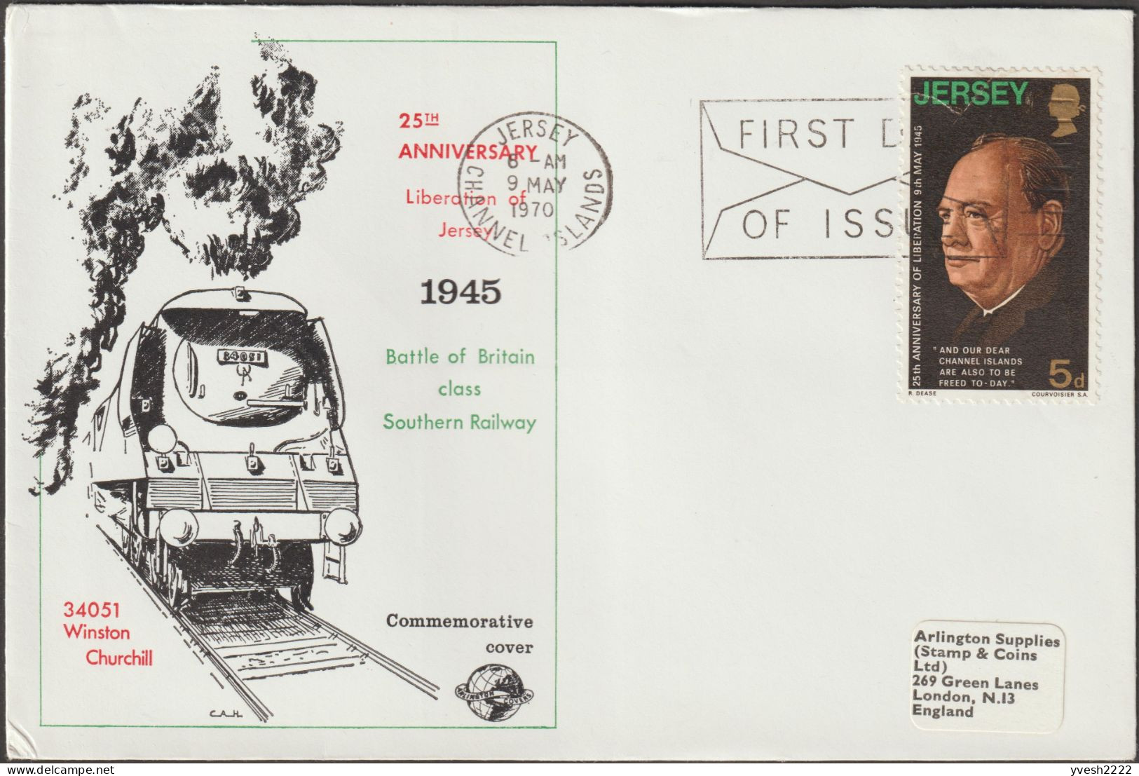 Jersey 1970. Enveloppe Train Wiston Churchill - Sir Winston Churchill