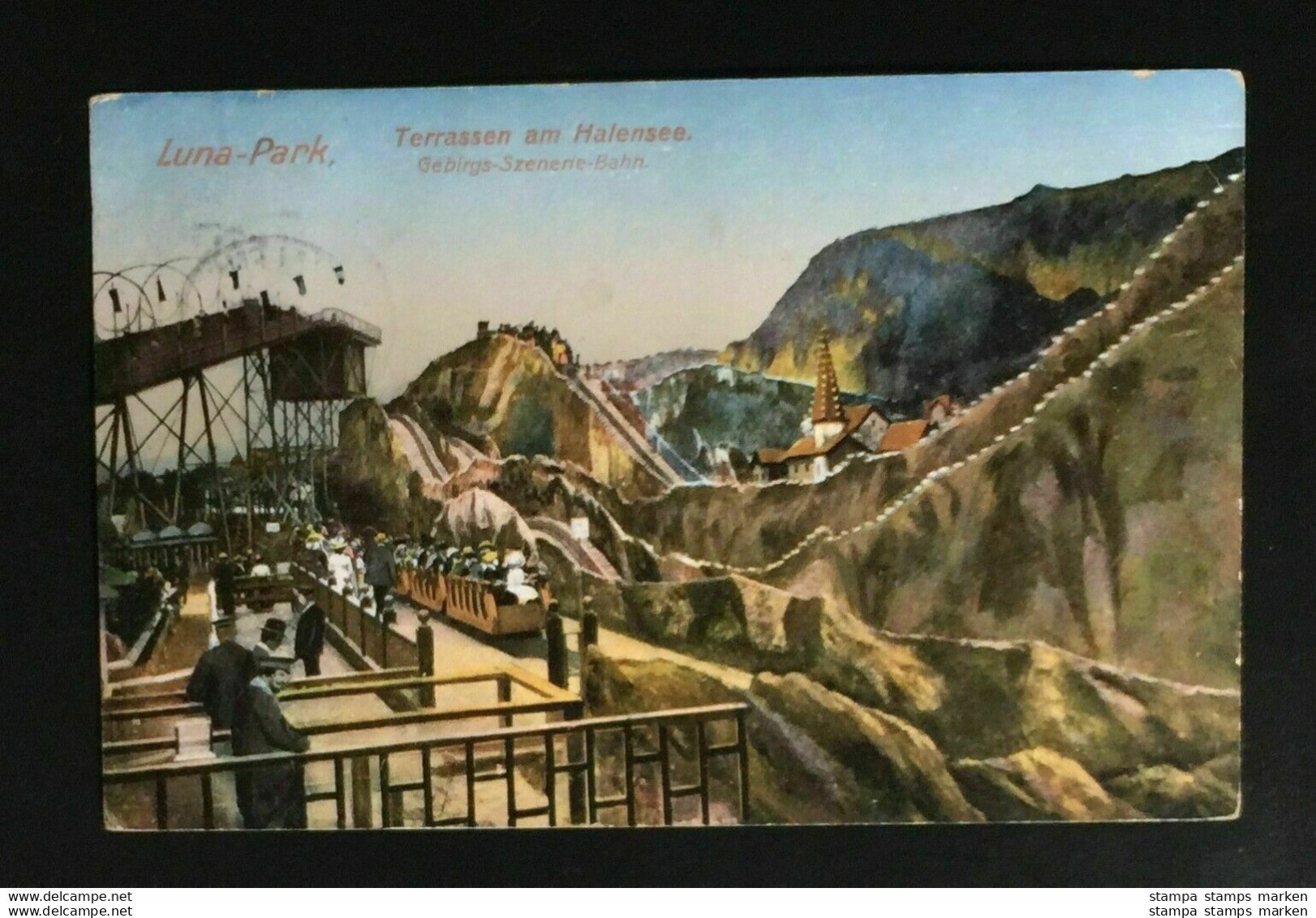 AK Litho "LUNA PARK Terassen Am HALENSEE" Gebirgs-Szenerie-Bahn Ca. 1910 Gestempelt/o  „Halensee" - Halensee