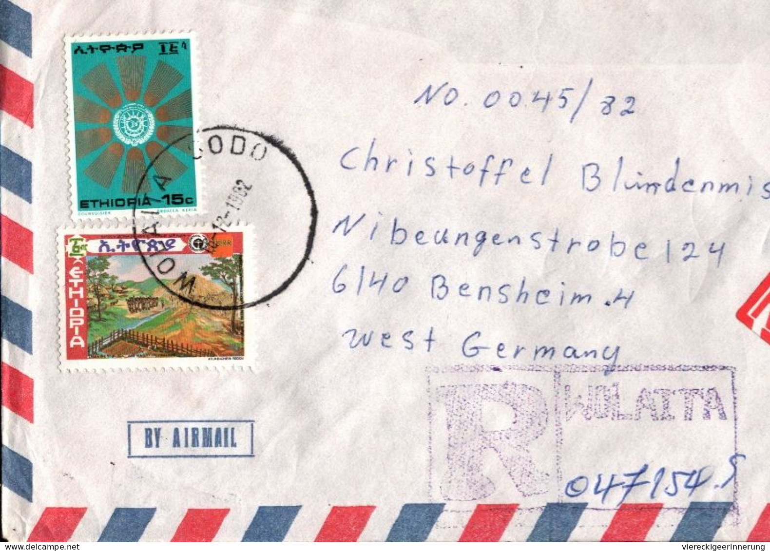 ! Äthiopien, Lot of 7 airmail covers from Ethiopia, meist an Blindenmission, registered