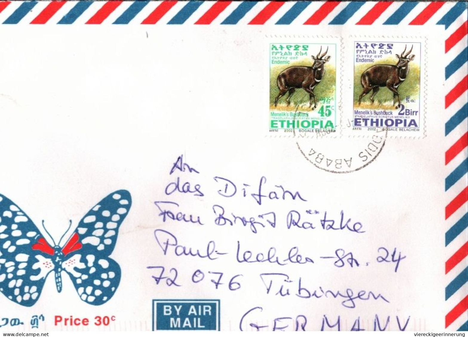 ! Äthiopien, Lot of 7 airmail covers from Ethiopia, meist an Blindenmission, registered