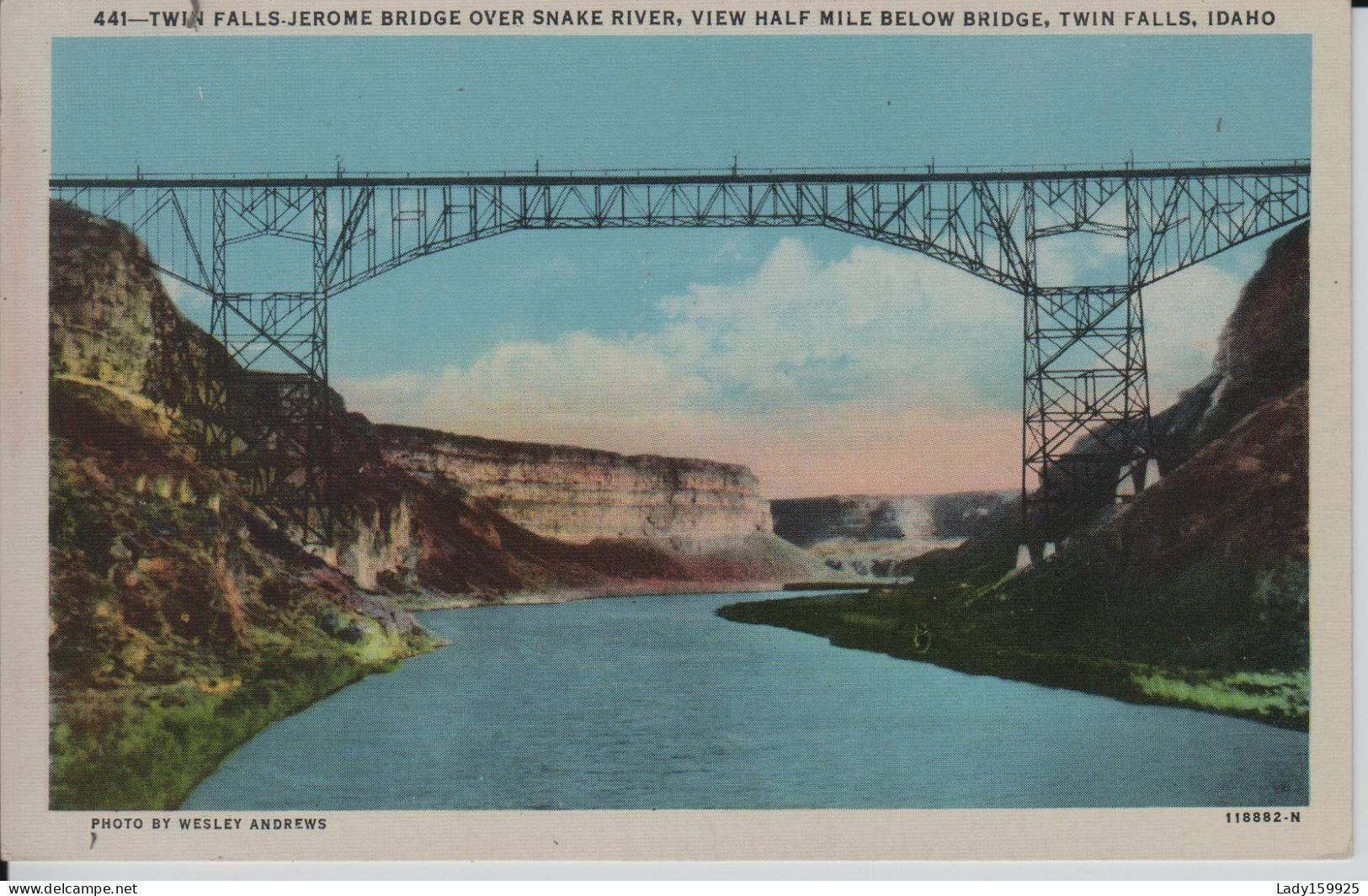 Twin Falls Jerome Bridge Over Snake River  View Half Mile Below Bridge  Idaho USA. Vintage Cliff - Twin Falls