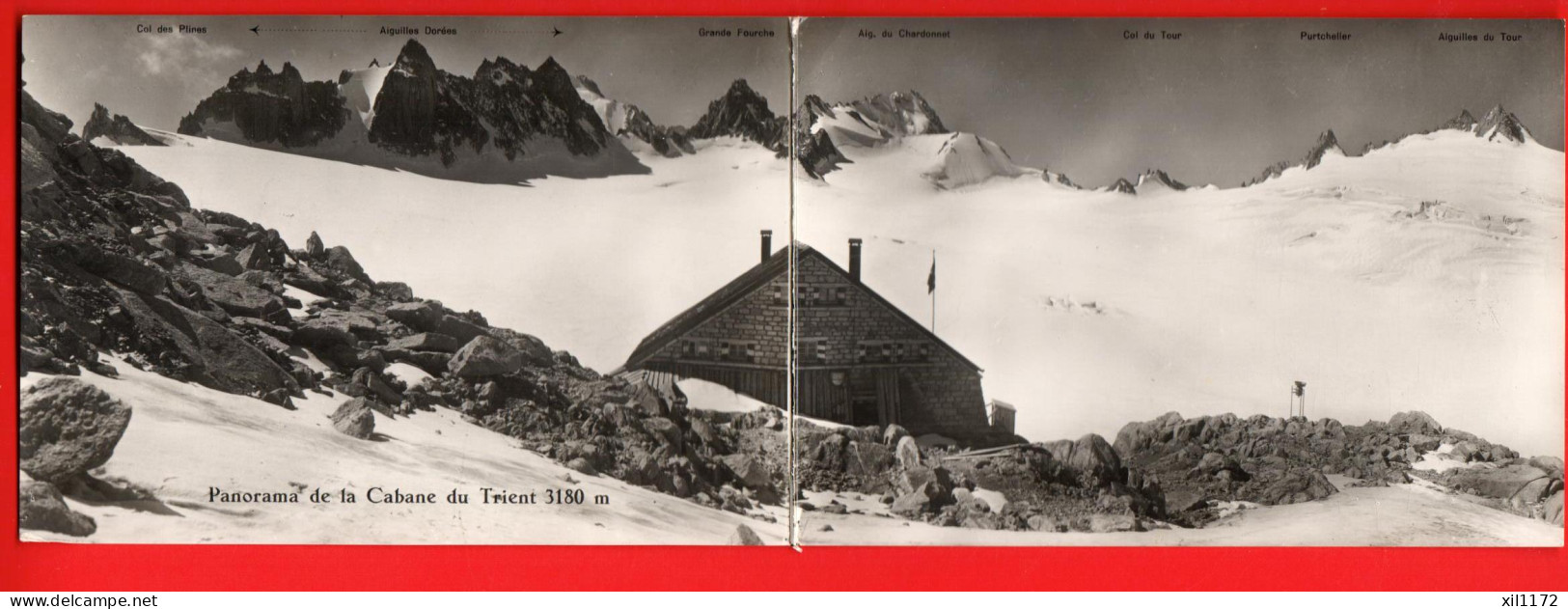 ZVM-02 RARE Double Carte De La Cabane Du Trient Sur Champex Panorama Tampon Du Club Alpin NC  - Trient