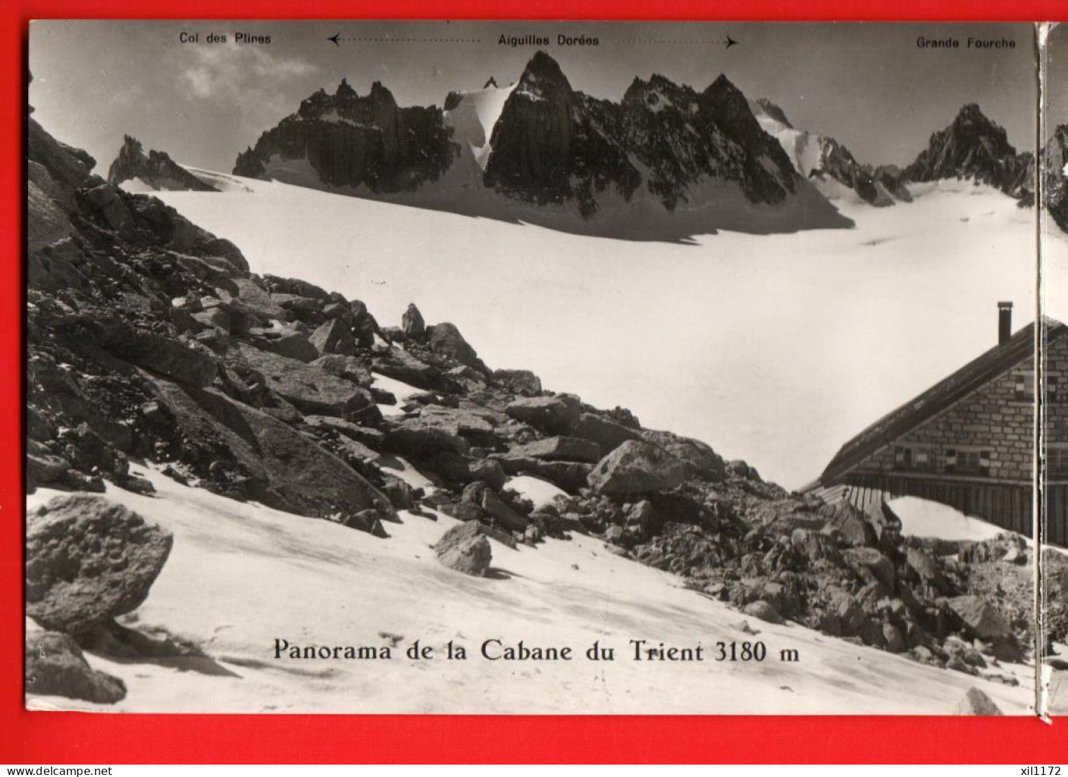 ZVM-02 RARE Double Carte De La Cabane Du Trient Sur Champex Panorama Tampon Du Club Alpin NC  - Trient