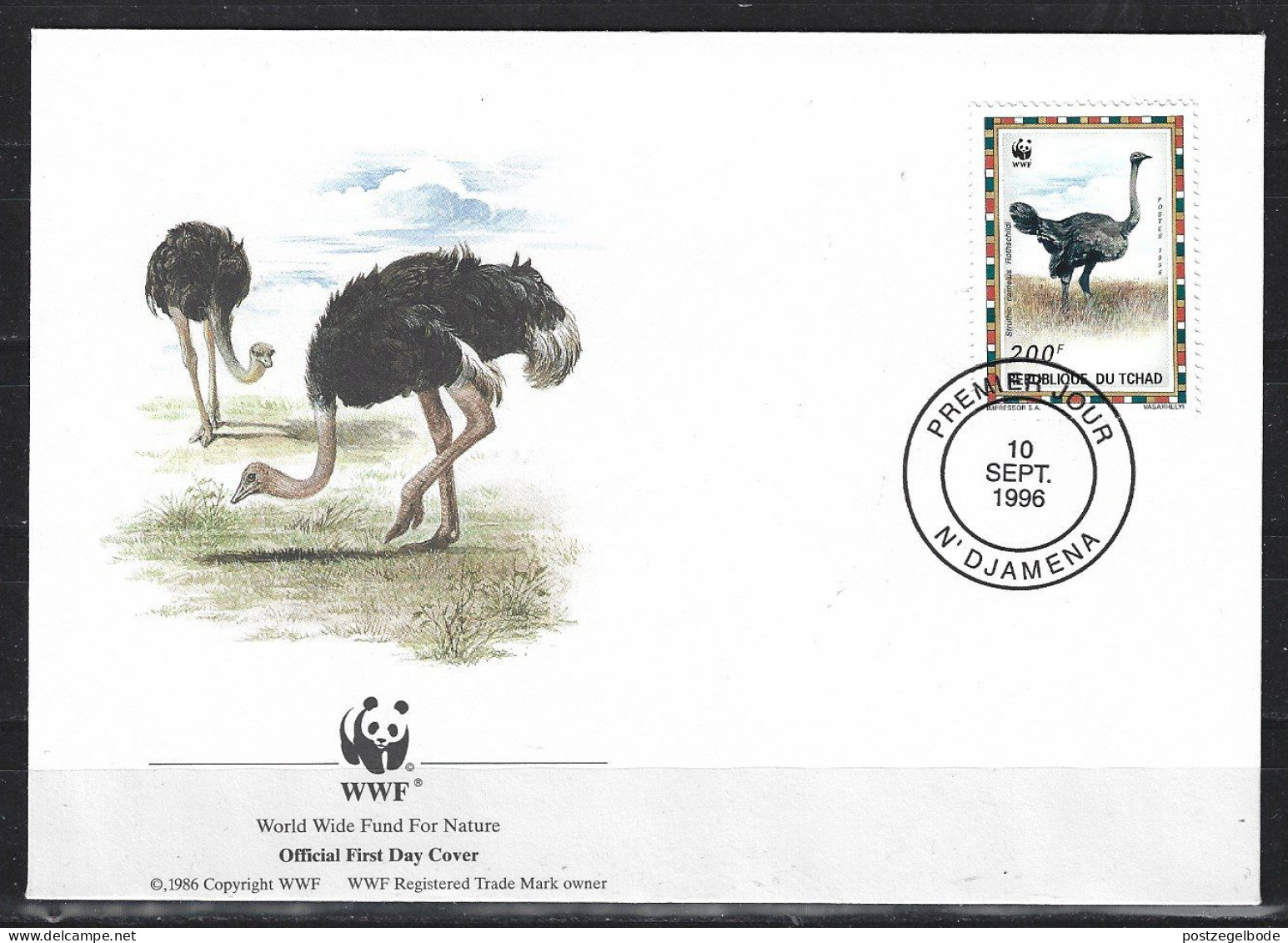 Tjaad Tchad FDC ; Struisvogel Ostrich Autruche Avestruz 1996 WWF NOW MANY ANIMAL STAMPS - Straussen- Und Laufvögel