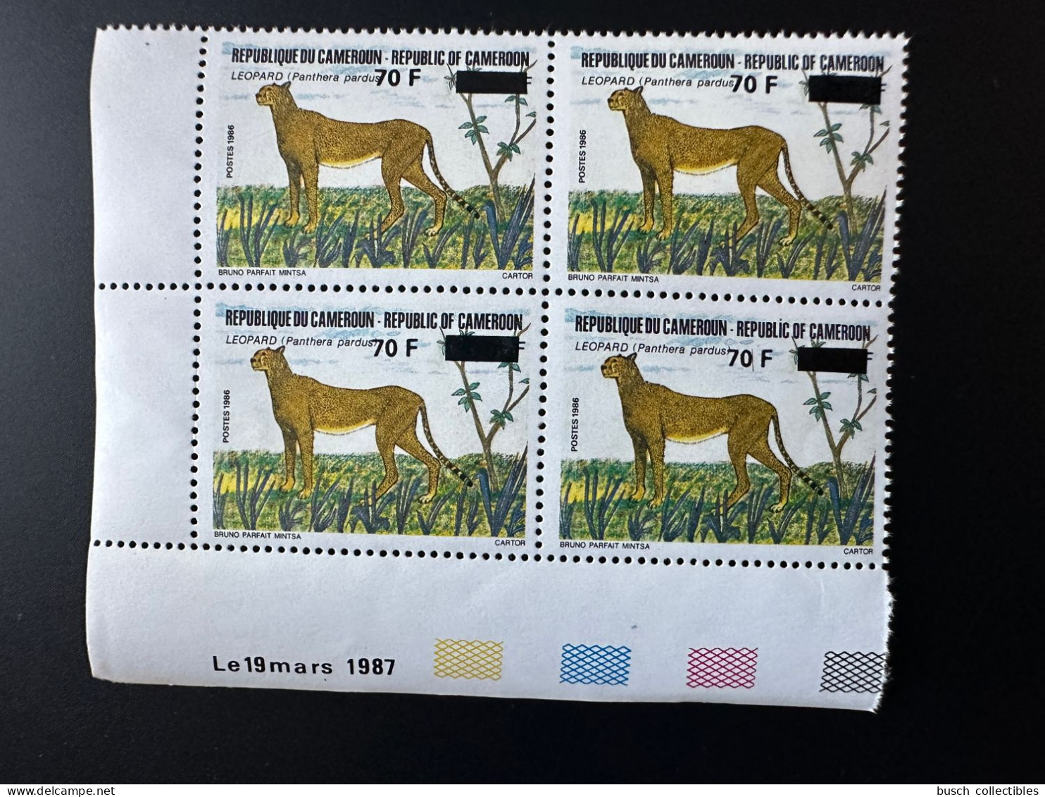 Cameroun Cameroon Kamerun 1990 Mi. 1166 Coin Daté Surchargé Overprint Leopard Panther Faune Fauna Panthera Pardus - Camerún (1960-...)