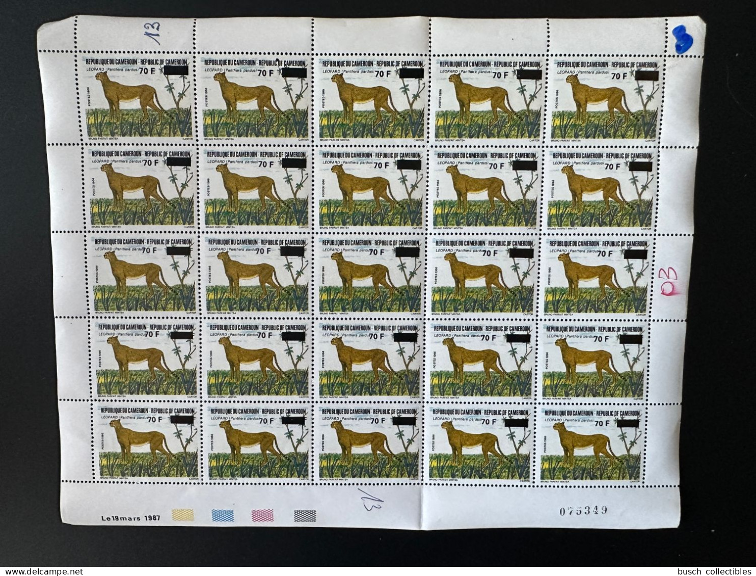 Cameroun Cameroon Kamerun 1990 Mi. 1166 Sheet Planche Surchargé Overprint Leopard Panther Faune Fauna Panthera Pardus - Felinos