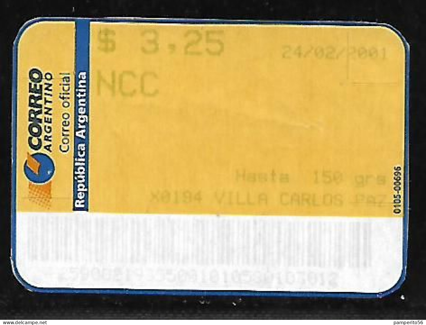 ARGENTINA - AÑO 2001 - Etiqueta De Franqueo NCC 20 Grs - Villa Carlos Paz - Affrancature Meccaniche/Frama