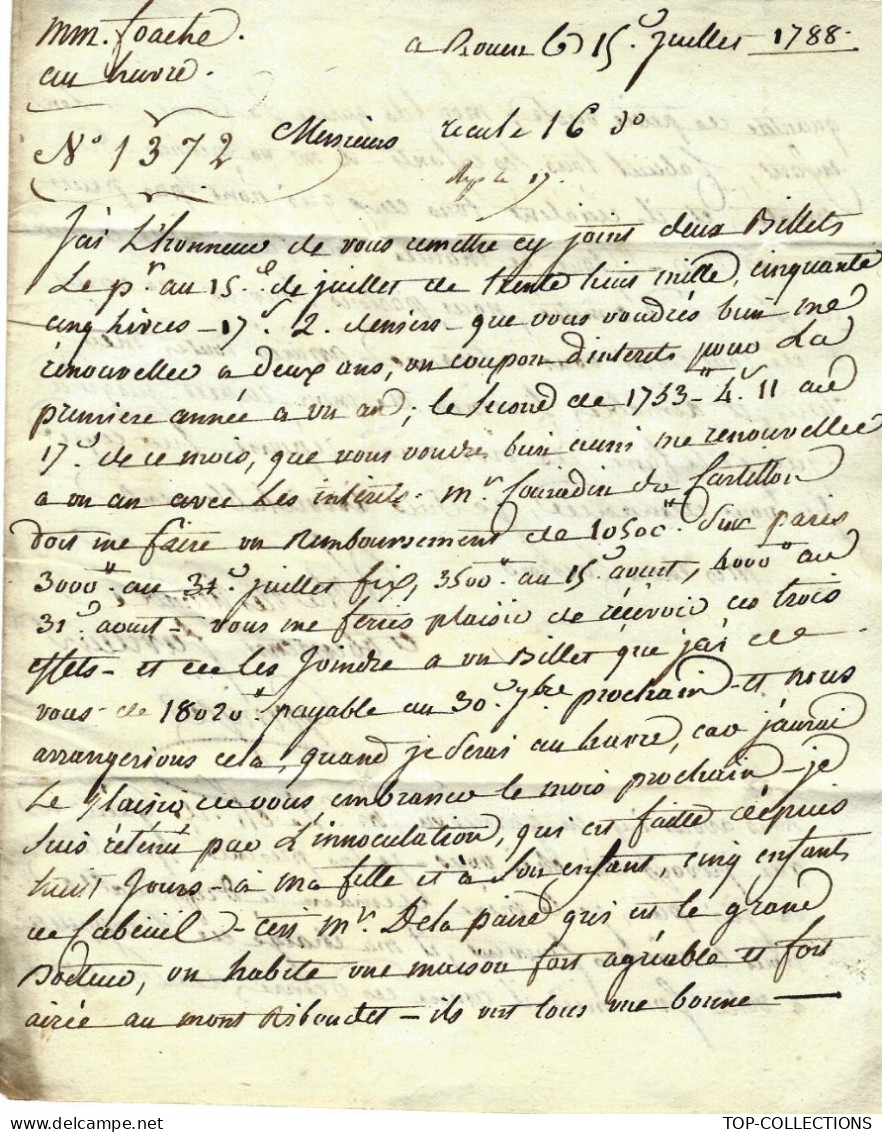 De Rouen 1788 LETTRE Sign. FINANCE MEDECINE « petite Vérole » Pour FOACHE LE HAVRE ARMATEUR TRAITE NEGRIERE - Documentos Históricos