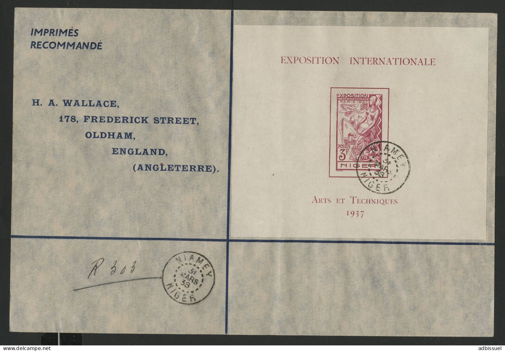 BLOC FEUILLET N° 1 Exposition Internationale De 1937 Sur Enveloppe Pour L'Angleterre Voir Suite - Storia Postale