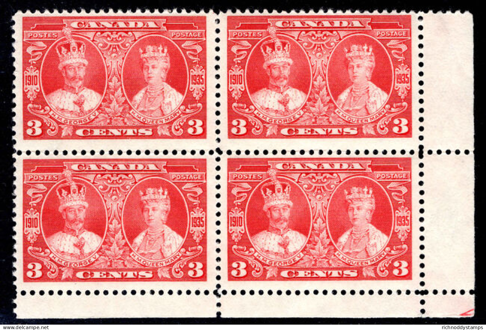 Canada 1935 Jubilee 3c Block Of 4 Lightly Mounted Mint. - Andere & Zonder Classificatie