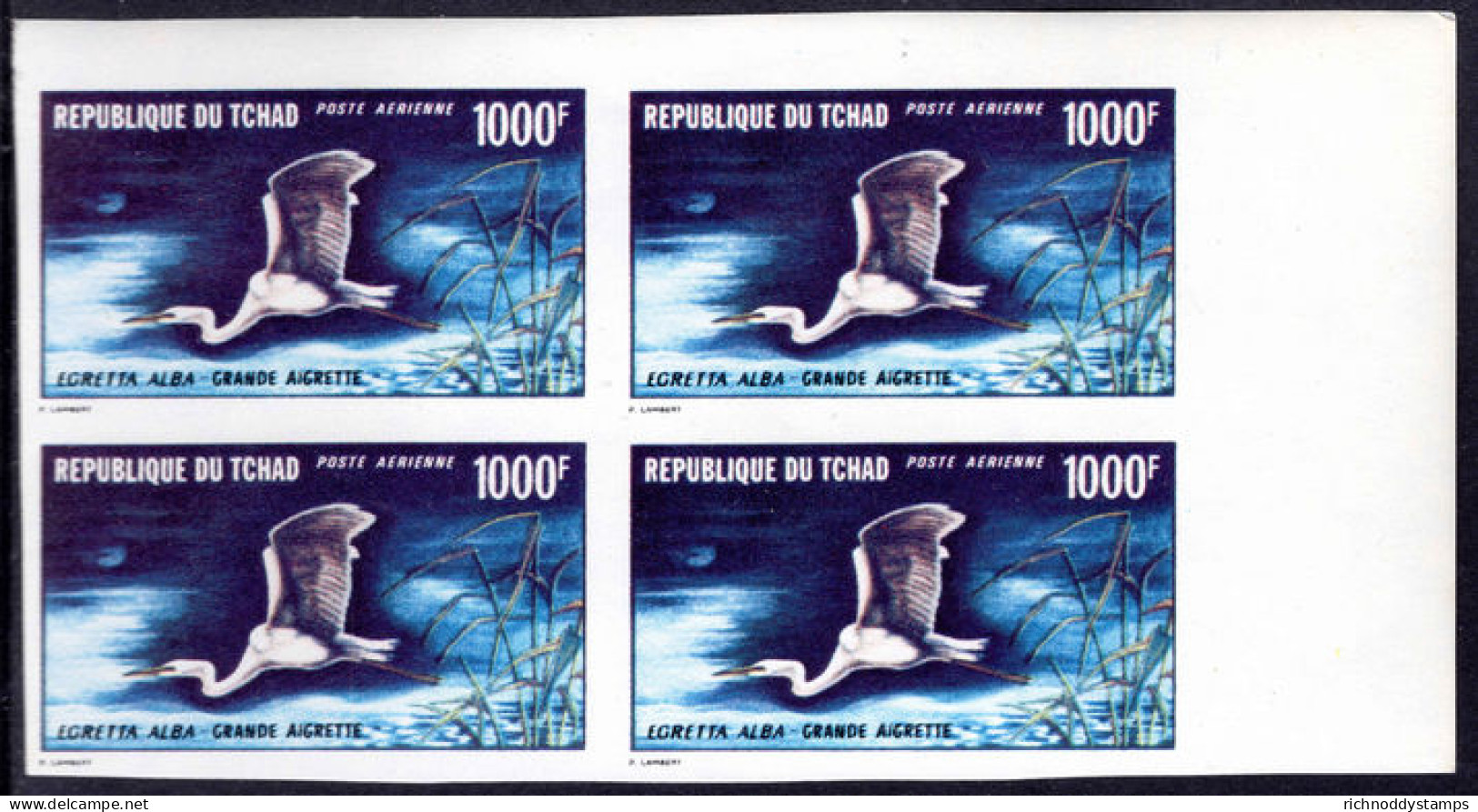 Chad 1971 Great Egtret Imperf Block Of 4 (Cat &pound;240 As Perf) Unmounted Mint. - Tchad (1960-...)