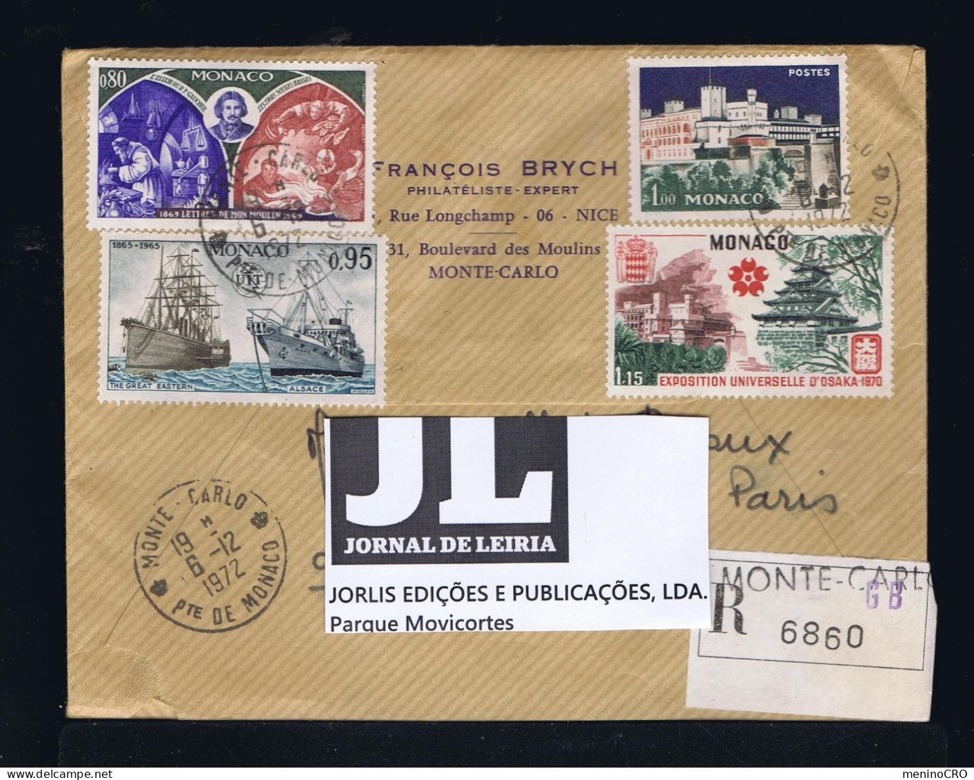 Gc7783 MONACO Universal EXPO OSAKA '70 Ships The Great Eastern +Alsace "Lettre De Mon Moulin 1869-1969" Mailed Vincennes - 1970 – Osaka (Japan)