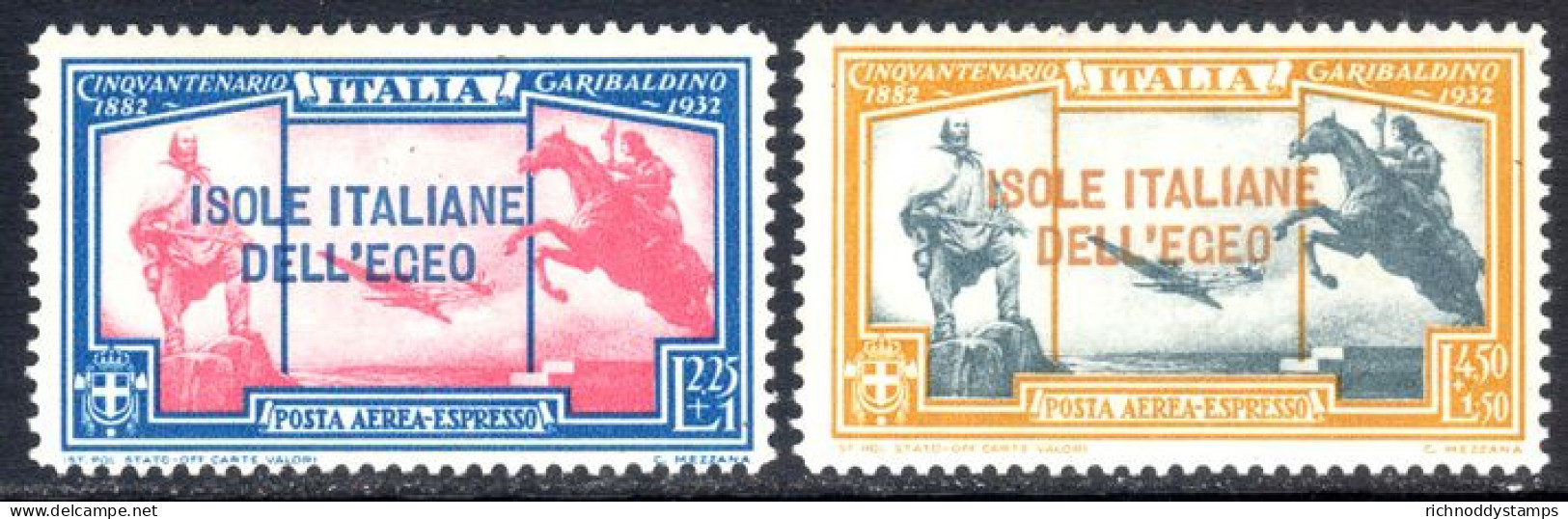 Dodecanese Islands 1932 Garibaldi Air Express Pair Very Fine Lightly Mounted Mint. - Dodecaneso