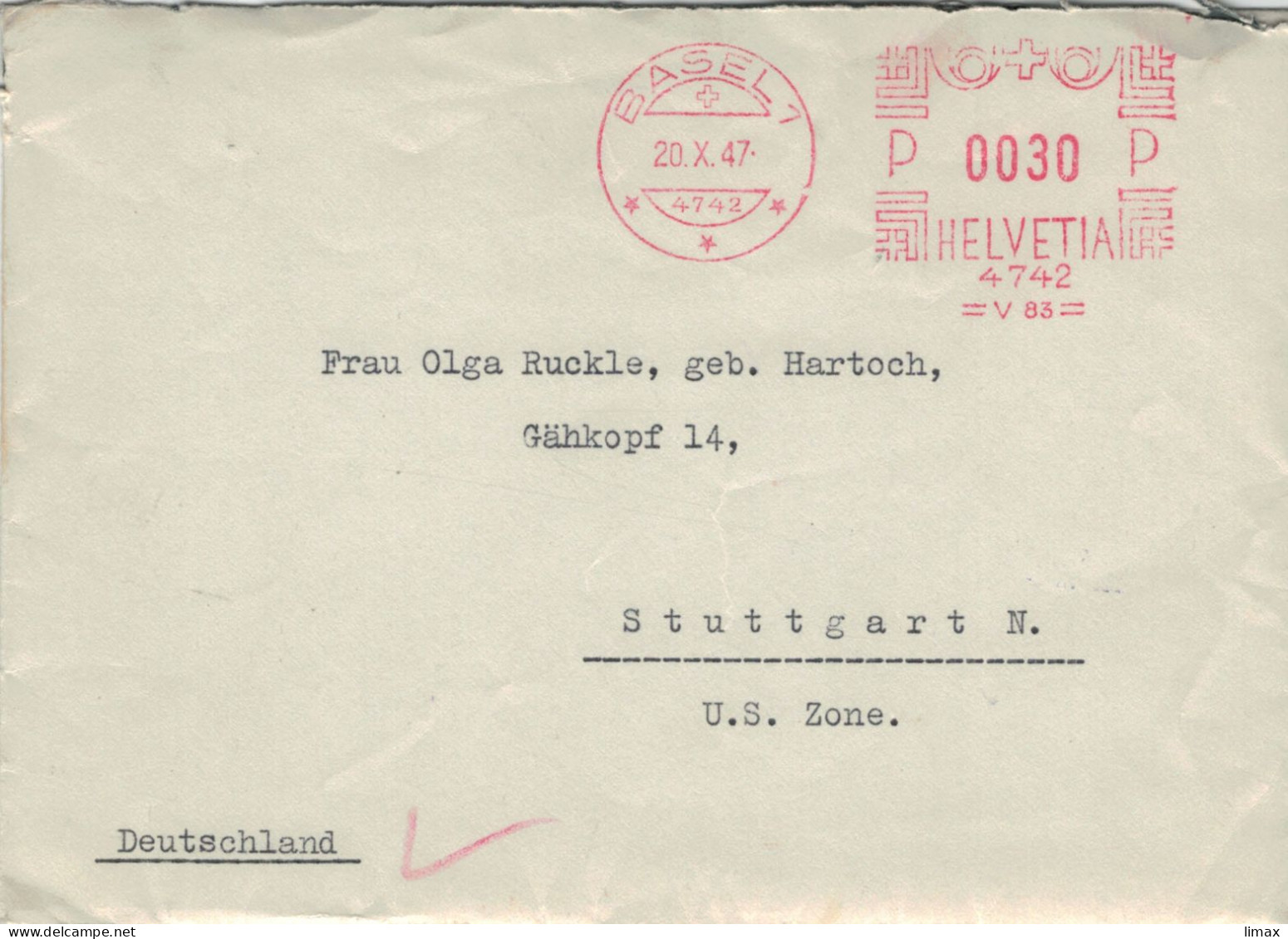 Schweizerischer Bankverein Basel 1947 - 4742 > Ruckle Stuttgart - Kleinkredit - Postage Meters