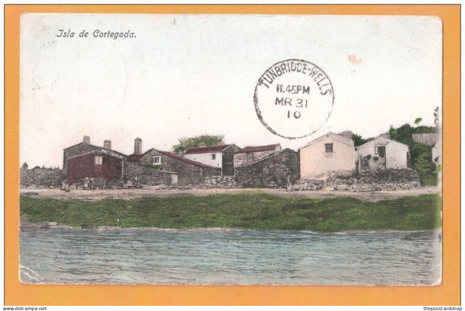 España Spain Galicia Isla De Cortegada Tarjeta Postal - Vintage 1910 Postcard USED 1910 Hms Hinduston - Pontevedra