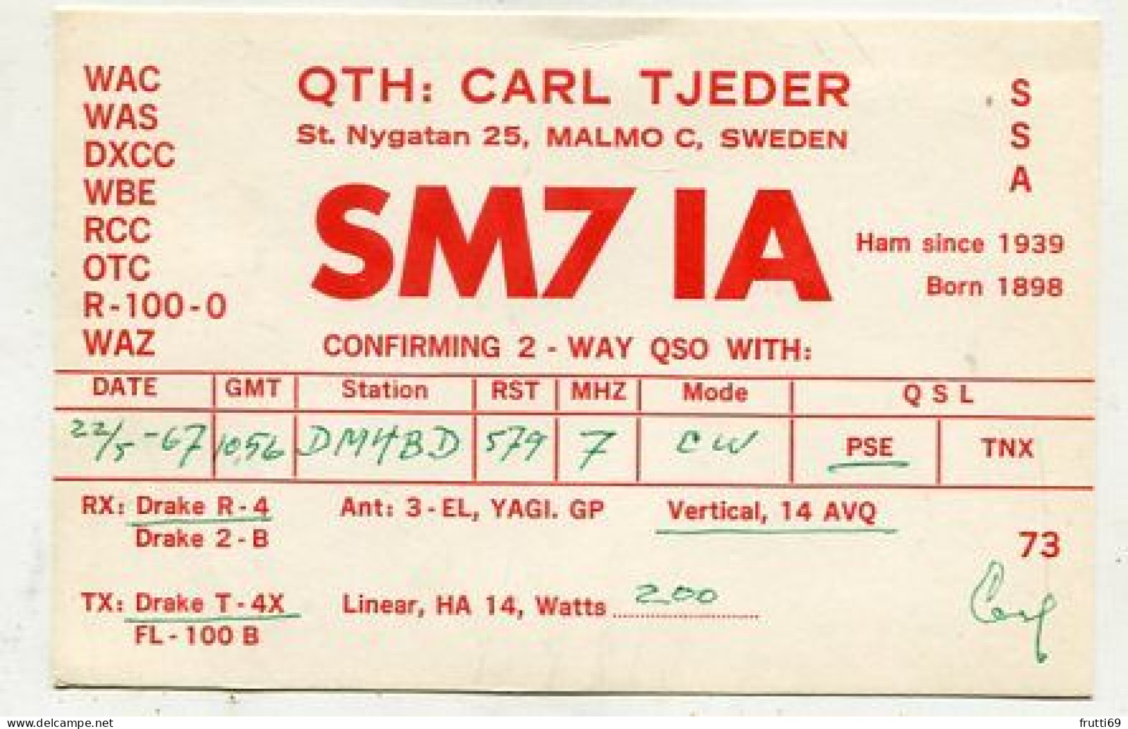 AK 141505 QSL - Sweden - Malmö - Autres & Non Classés